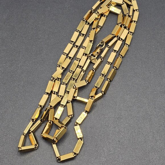 Vintage Signed Vendome Gold Tone Rectangle Link Necklace 56" Long - Picture 6 of 9